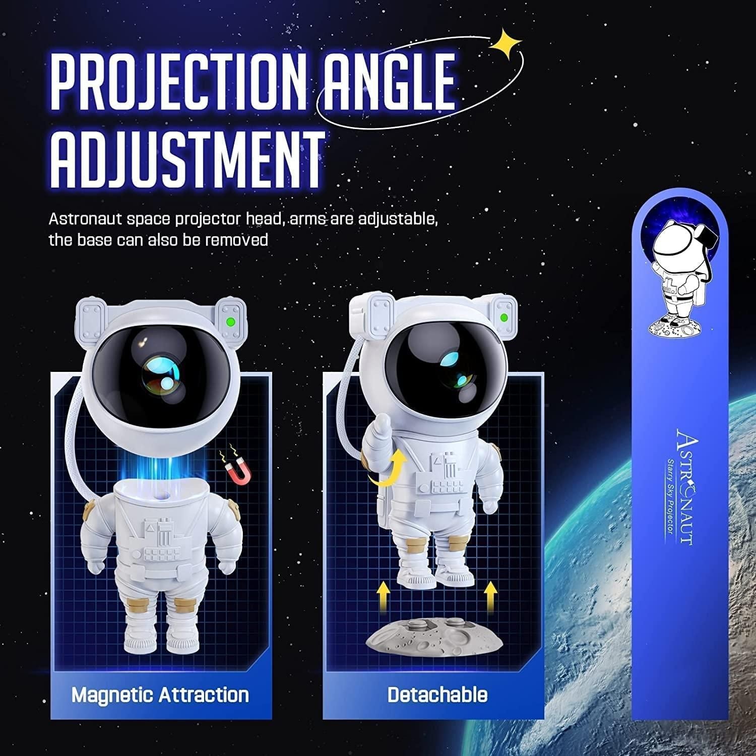 Astronaut Galaxy Star Projector – 360° Rotating Night Light with Remote & Timer