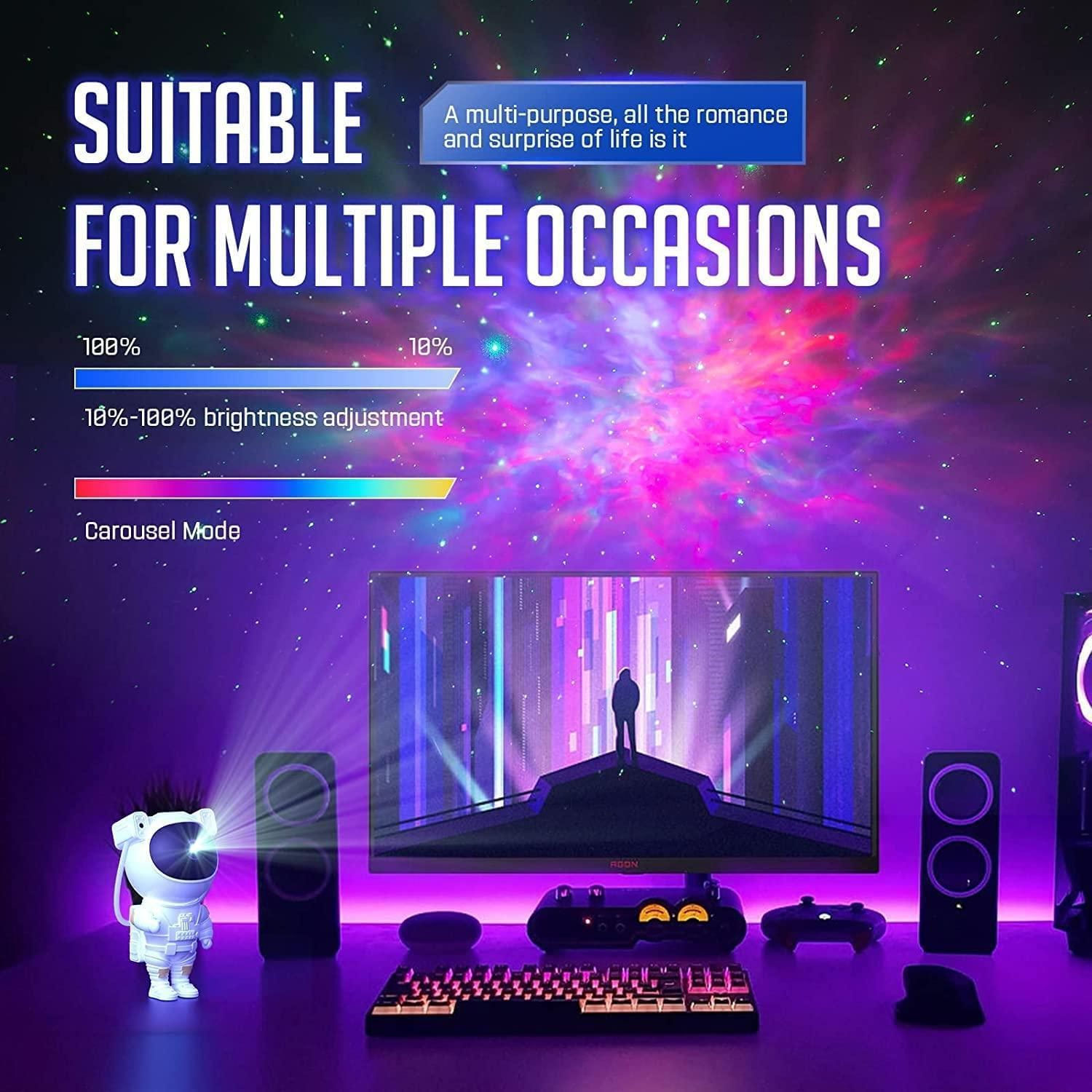 Astronaut Galaxy Star Projector – 360° Rotating Night Light with Remote & Timer